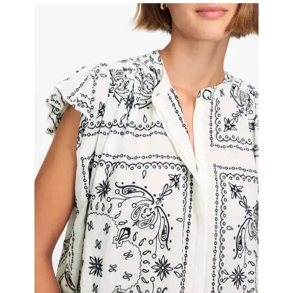 MADEWELL Embroidered Poplin Shirred Button-Up Shirt Size XS NWT MSRP $148 - Picture 1 of 9